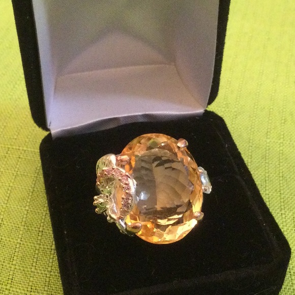 Awe Inspiring 27 CTW Genuine Citrine, Aquamarine & Pink Topaz Ring - Picture 13 of 15